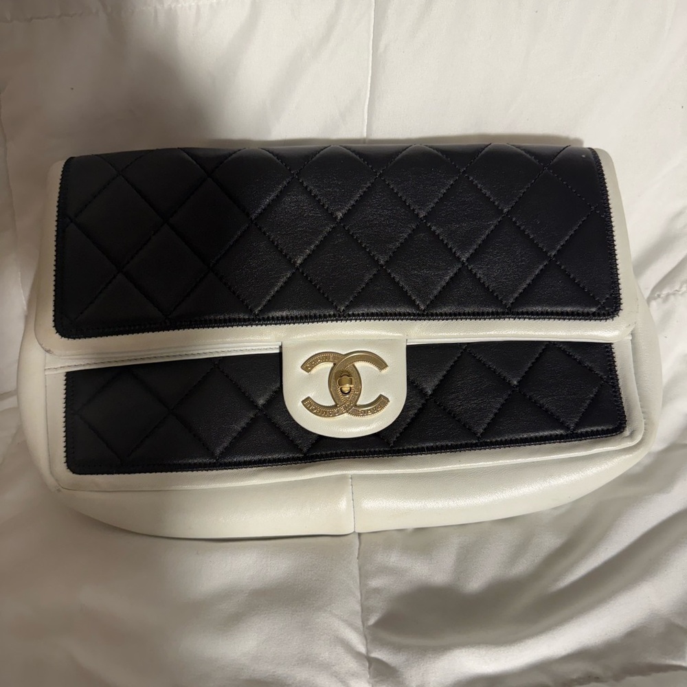 Chanel Black and White Quilted Clutch
